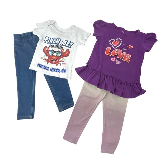 Garanimals & Wings 12M Baby Outfits Purple Love Top W/ Ombre Leggings & Crab Tee - Picture 1 of 7